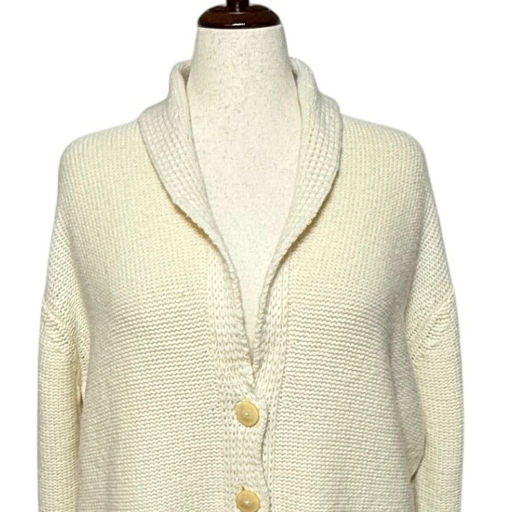 J Jill Cardigan Womens XL Cream Shawl Collar Sweater Wool Blend Button Pockets